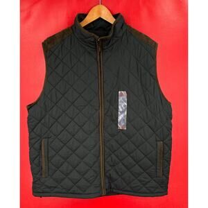 Coleman Mens XXL Black Brown Trims Quilted Padded Zip Front Outdoor Vest NWT